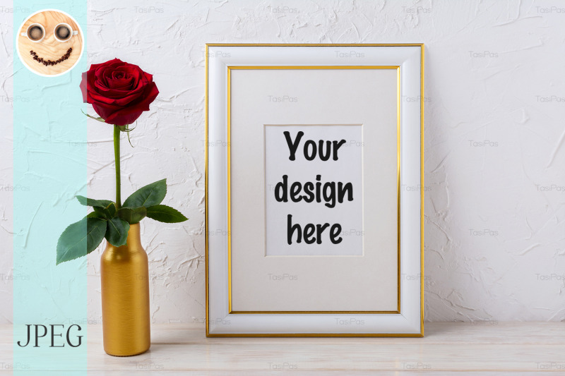 frame-mockup-with-burgundy-red-rose-in-golden-vase