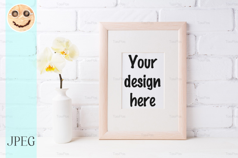 wooden-frame-mockup-with-soft-yellow-orchid-in-vase