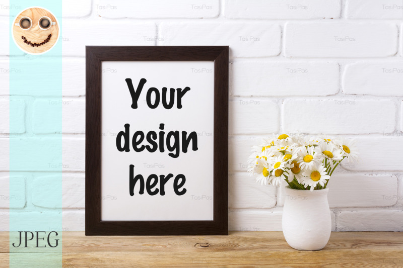 black-brown-frame-mockup-with-chamomile-bouquet-in-rustic-vase