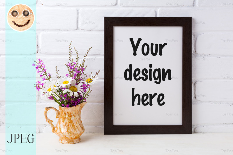 black-brown-frame-mockup-with-chamomile-and-purple-flowers-in-golden