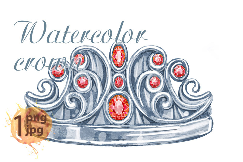 watercolor-silver-crown-princess-with-precious-stones-ruby