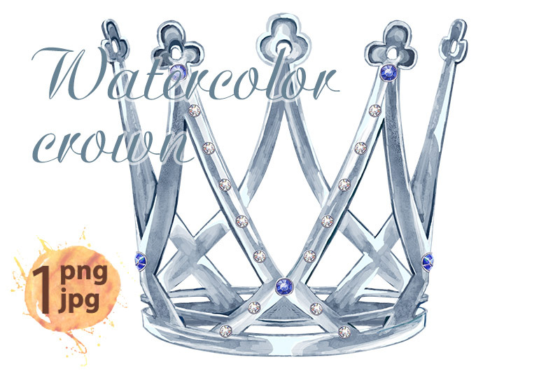 watercolor-silver-crown-princess-with-precious-stones