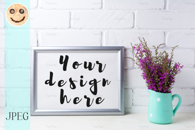 silver-landscape-frame-mockup-with-maroon-purple-flowers-in-mint-pitch