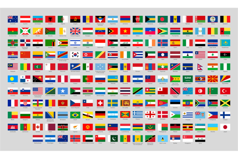 World national flags. Official country signs, europe emblems, asia and ...