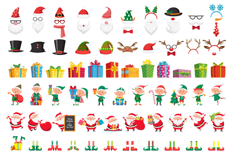 cartoon-christmas-collection-xmas-hats-and-new-year-gifts-santa-clau