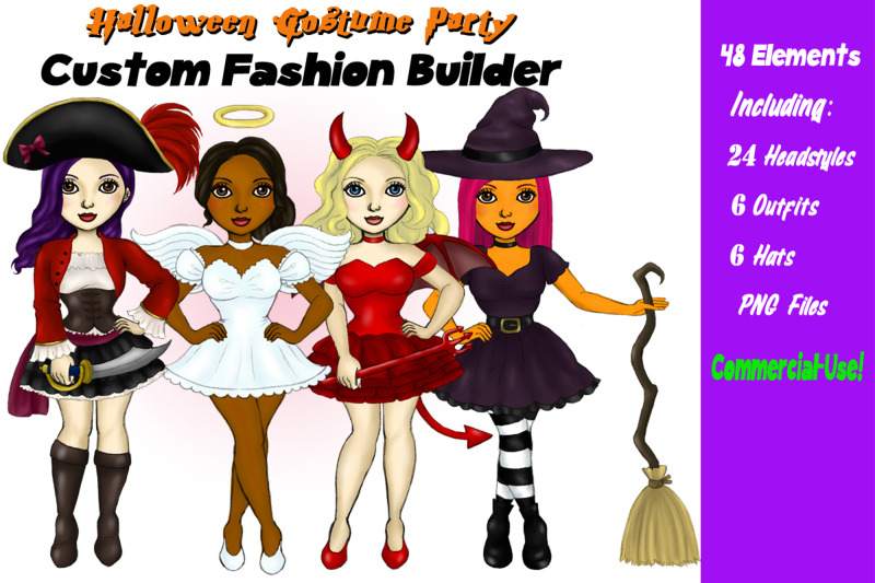 halloween-costume-girls-clipart-customizable-character-builder