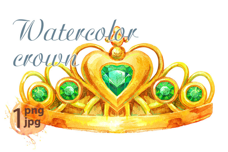 watercolor-golden-crown-princess-with-emeralds
