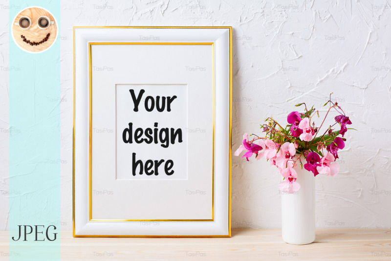 gold-decorated-frame-mockup-with-pink-and-purple-flower-bouquet