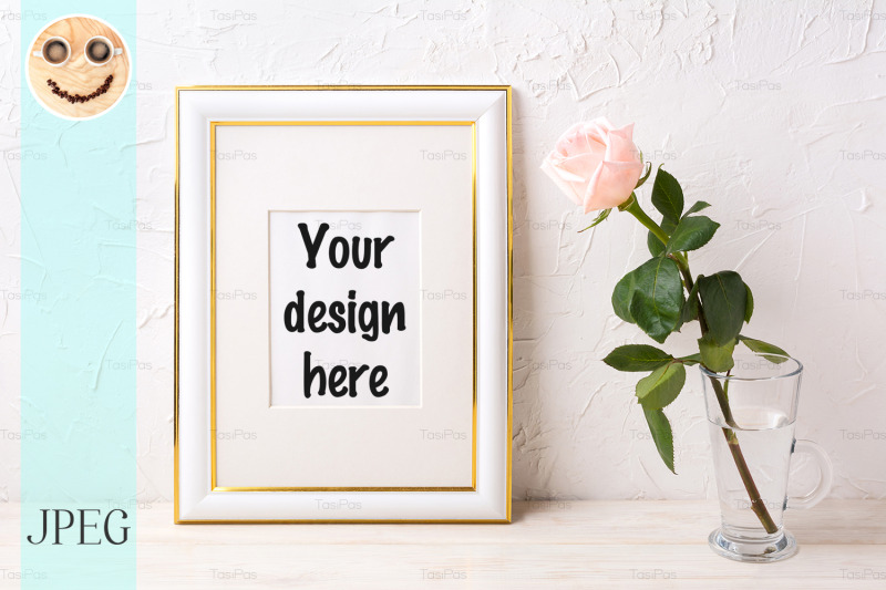 gold-decorated-frame-mockup-with-tender-pink-rose-in-glass