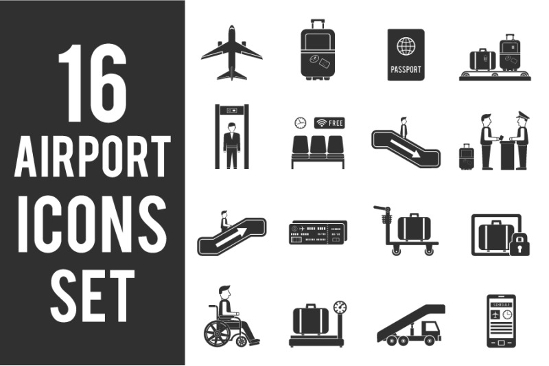 16-airport-travel-icons-set