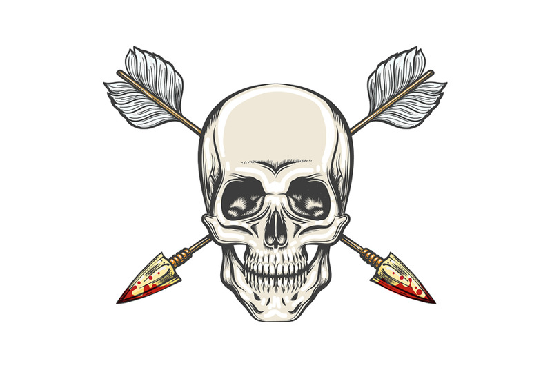 human-skull-and-arrows-tattoo-vector-illustration