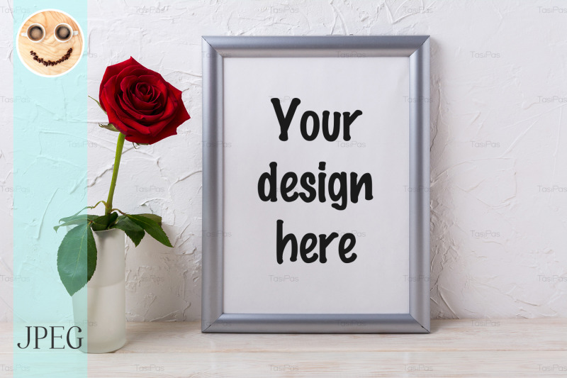 silver-frame-mockup-with-red-rose-in-glass-vase