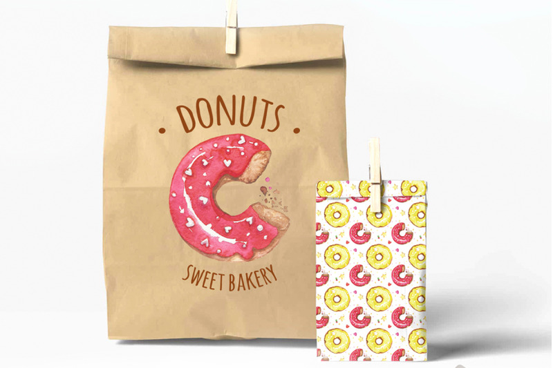 donut-time-watercolor-seamless-patterns-and-illustrations