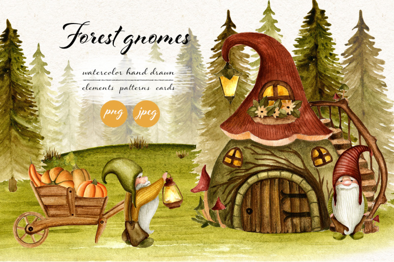 forest-gnomes-watercolor-vintage
