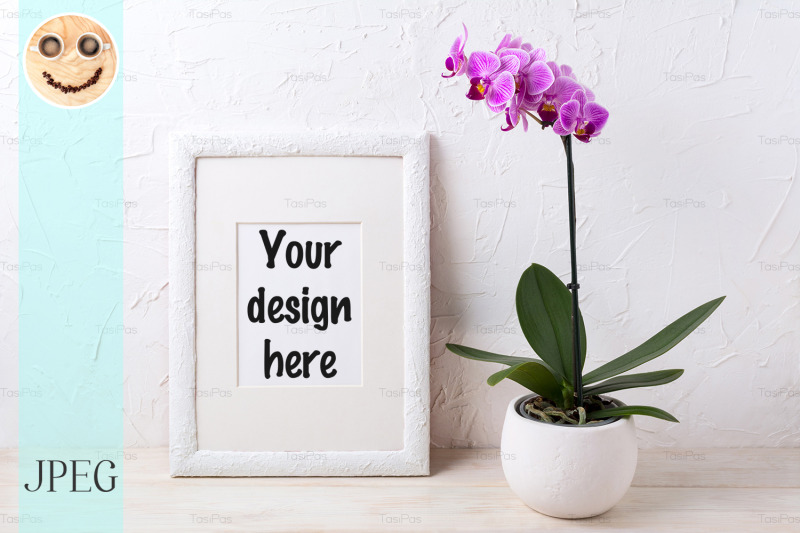 white-frame-mockup-with-purple-orchid-in-flower-pot