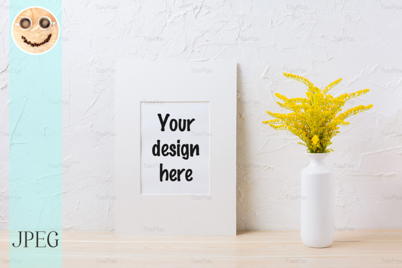 white-mat-frame-mockup-with-ornamental-yellow-flowering-grass-in-vase