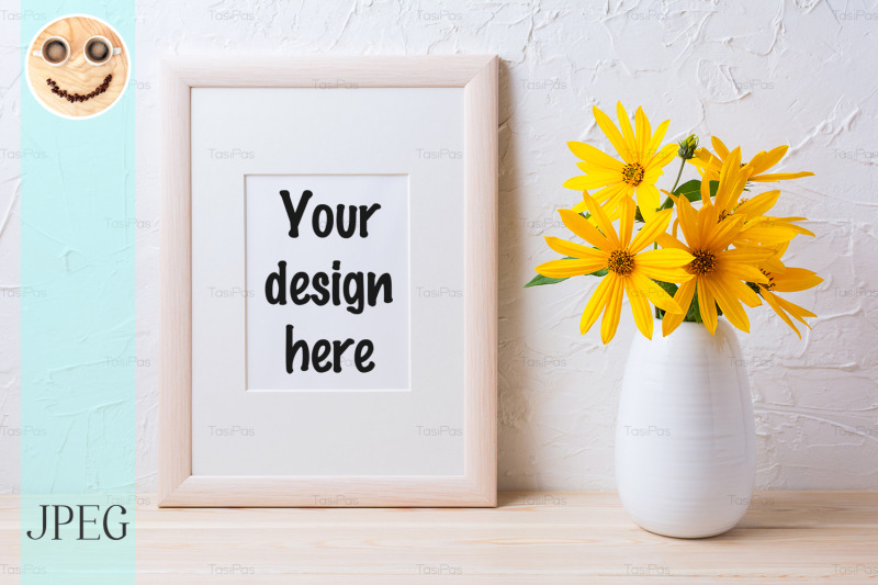 wooden-white-frame-mockup-with-yellow-rosinweed-flowers