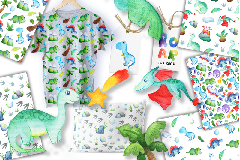 watercolor-dinosaurs-clipart-and-seamless-patterns