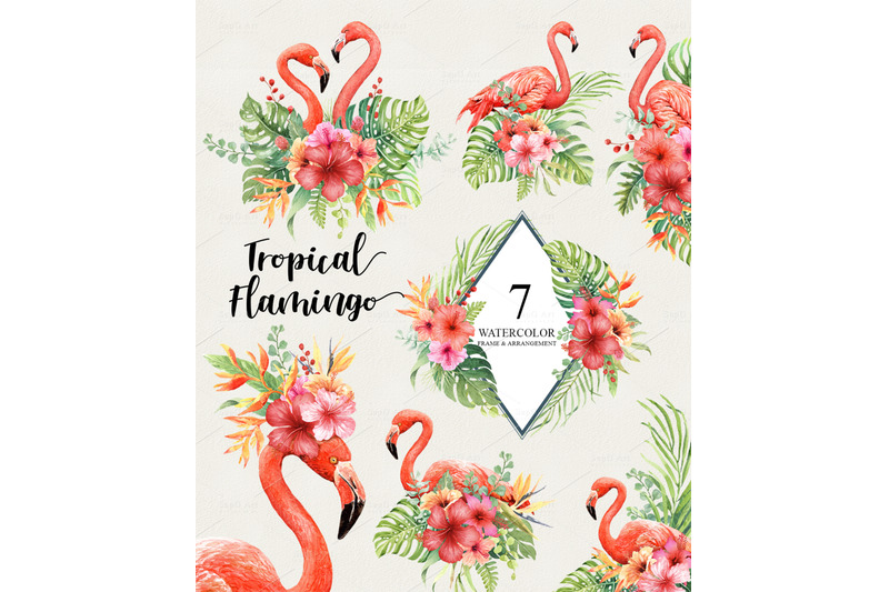 watercolor-flamingo-tropical-frames-clipart-and-flowers