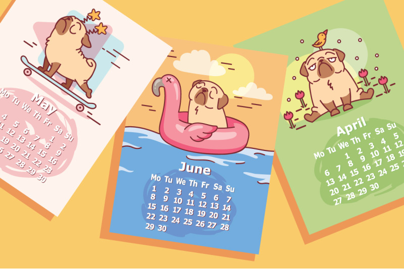 pug-dog-calendar-2020-templates