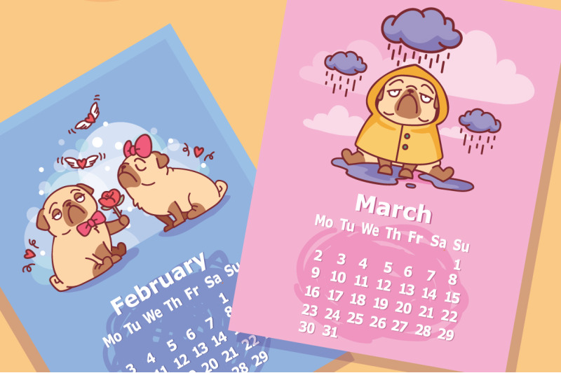 pug-dog-calendar-2020-templates