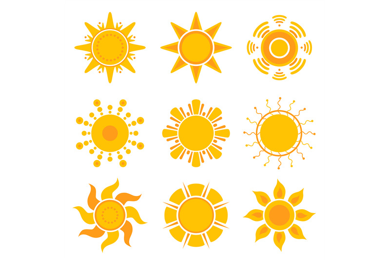 sun-graphics-summer-weather-sunshine-symbols-vector-yellow-collection