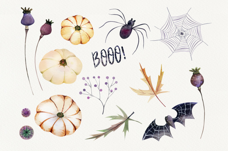 watercolor-halloween-spider-set