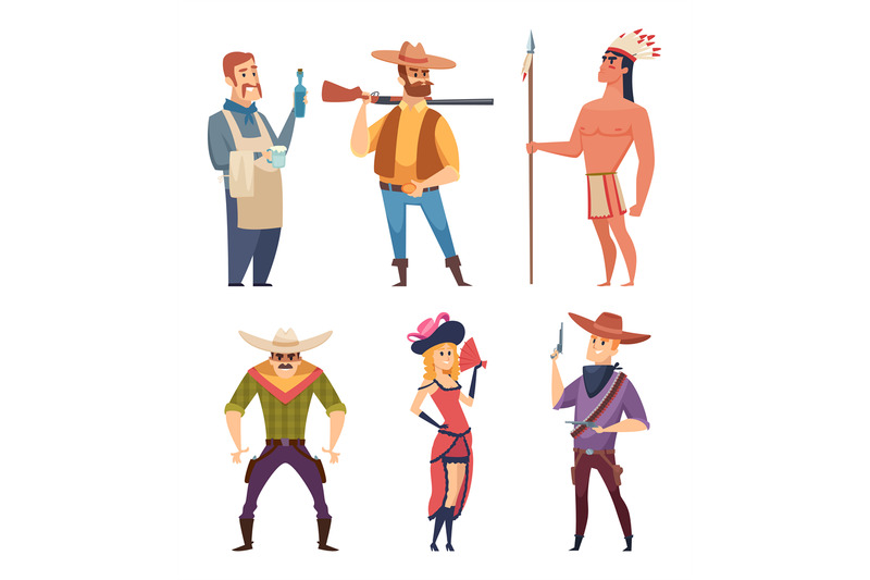 cowboys-western-wildlife-country-characters-with-horses-vector-cartoo