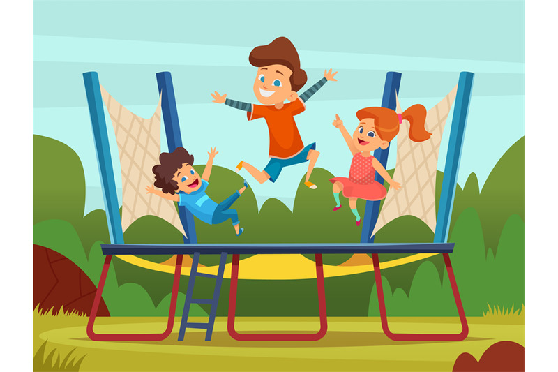 jumping-trampoline-kids-active-children-games-on-playground-vector-ca