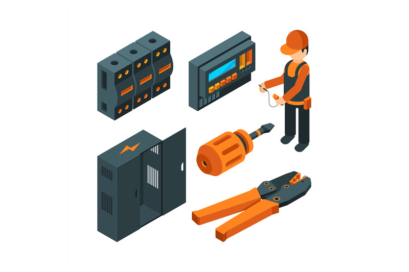 electrical-systems-isometric-electrician-worker-with-industrial-power