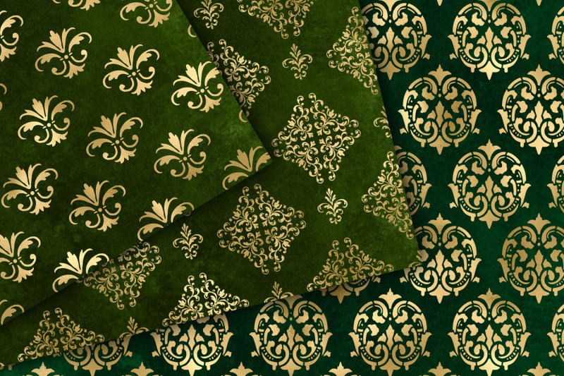 green-and-gold-damask-digital-paper