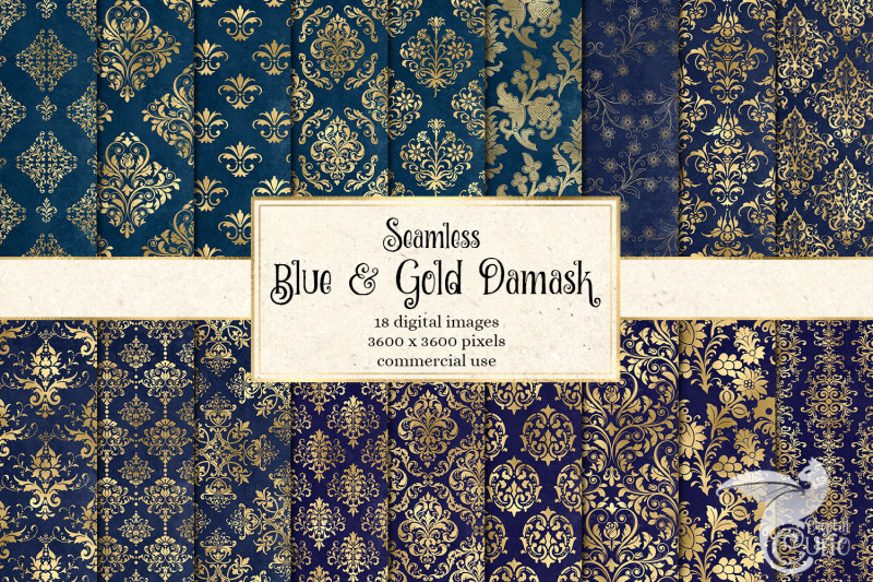 blue-and-gold-damask-digital-paper