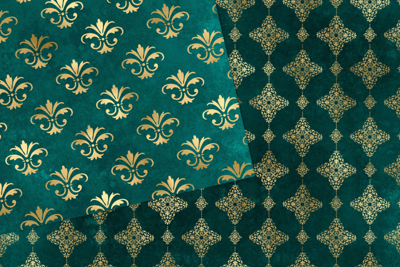 turquoise-and-gold-damask-digital-paper
