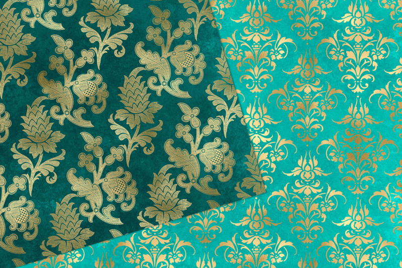 turquoise-and-gold-damask-digital-paper