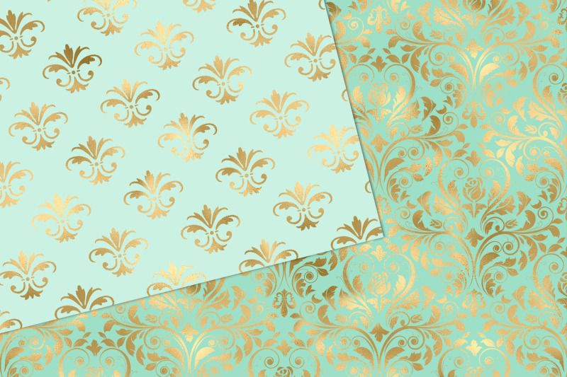 mint-and-gold-damask-digital-paper