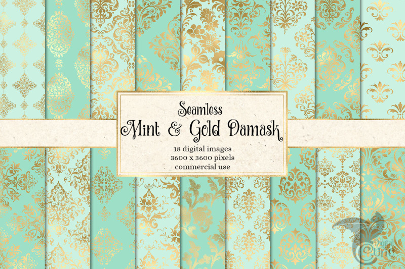 mint-and-gold-damask-digital-paper