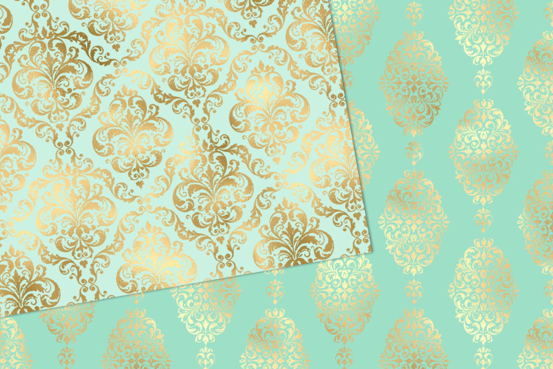 mint-and-gold-damask-digital-paper