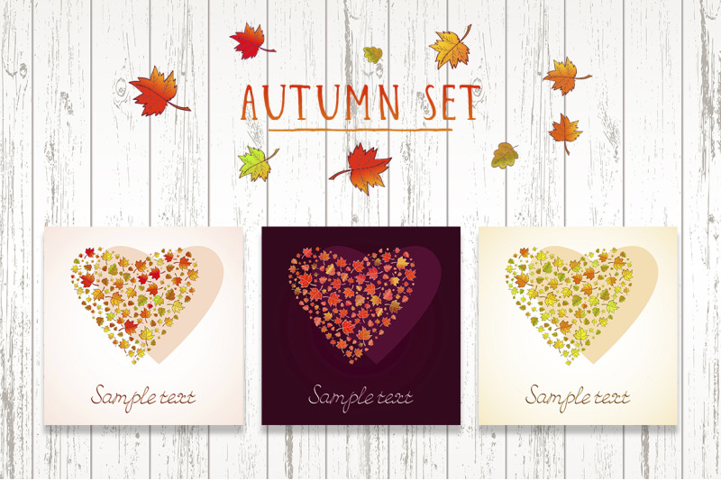 vector-set-of-heart-shape-from-autumn-leaves