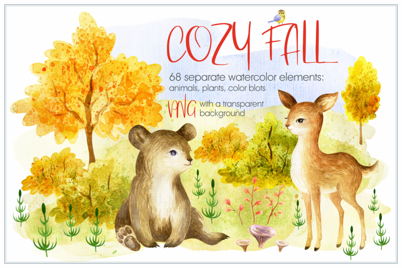 cozy-fall-watercolor-animals-and-plants