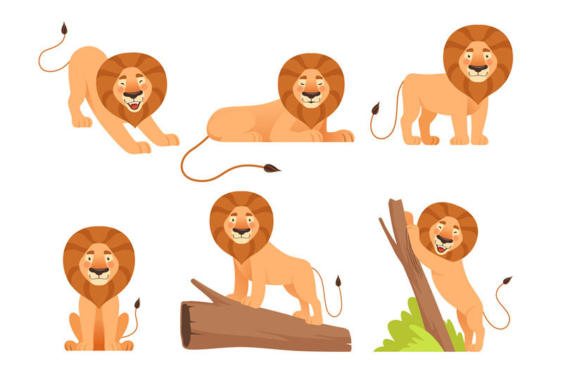 lion-cartoon-wild-jungle-animal-pride-happy-safari-vector-characters