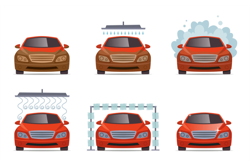 car-wash-transport-automobile-water-wash-service-vector-collection-se