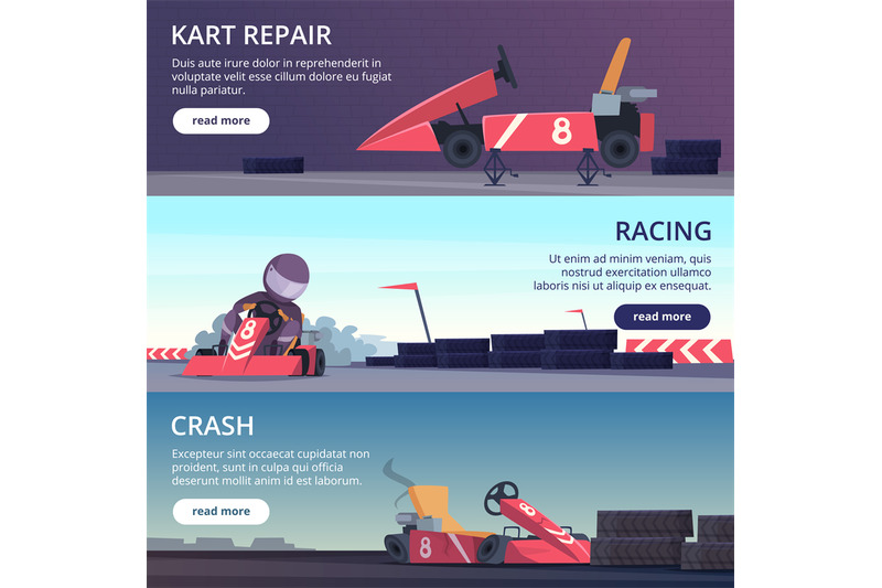 karting-cars-banners-with-sport-pictures-of-speed-fast-karting-racing