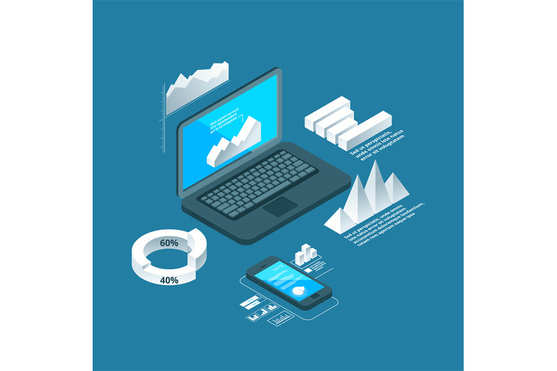 charts-isometric-business-concept-laptop-with-3d-data-histogram-graph