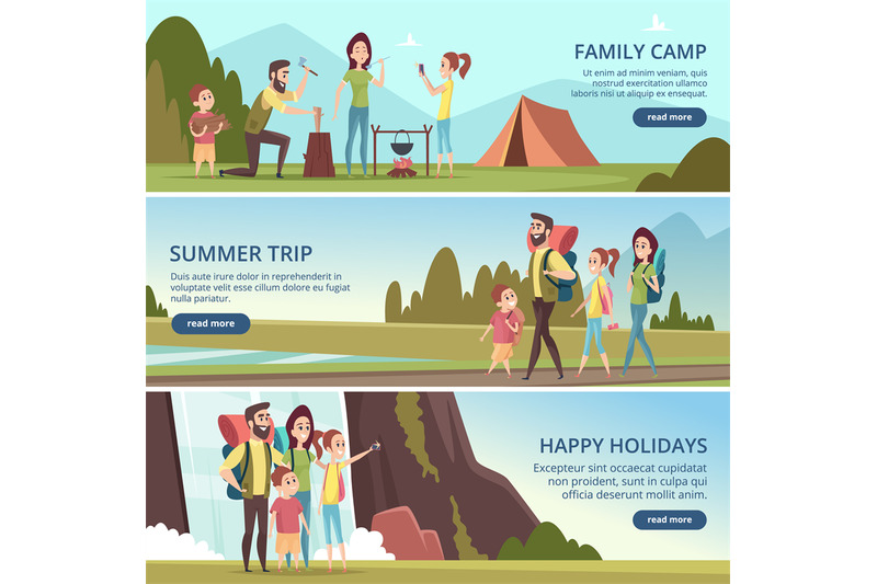 family-hiking-banners-kids-with-parents-camping-outdoor-explorers-mou
