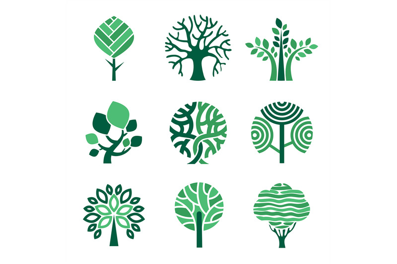 tree-logo-green-eco-symbols-nature-wood-tree-stylized-vector-pictures