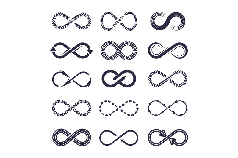 eternity-symbols-vector-monochrome-icon-collection-of-infinity-logoty