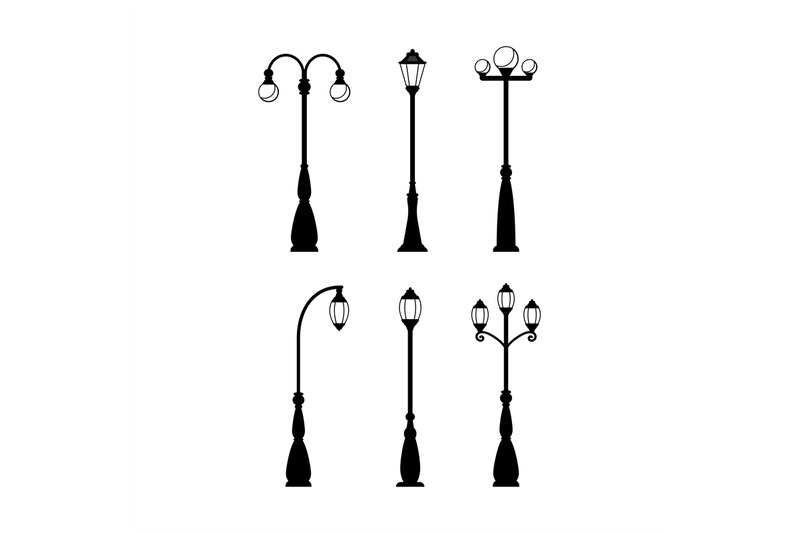 vintage-streetlights-black-silhouettes-set