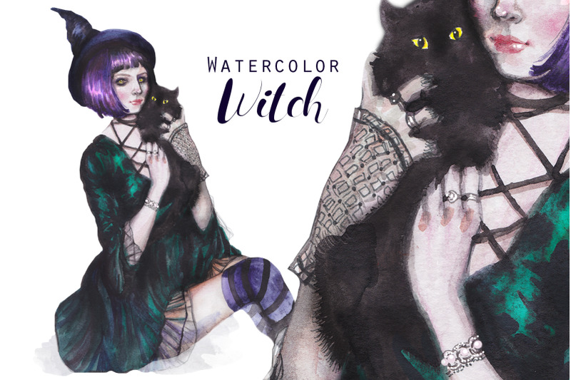 watercolor-witch-with-a-cat-realistic-esoteric-magic-portrait