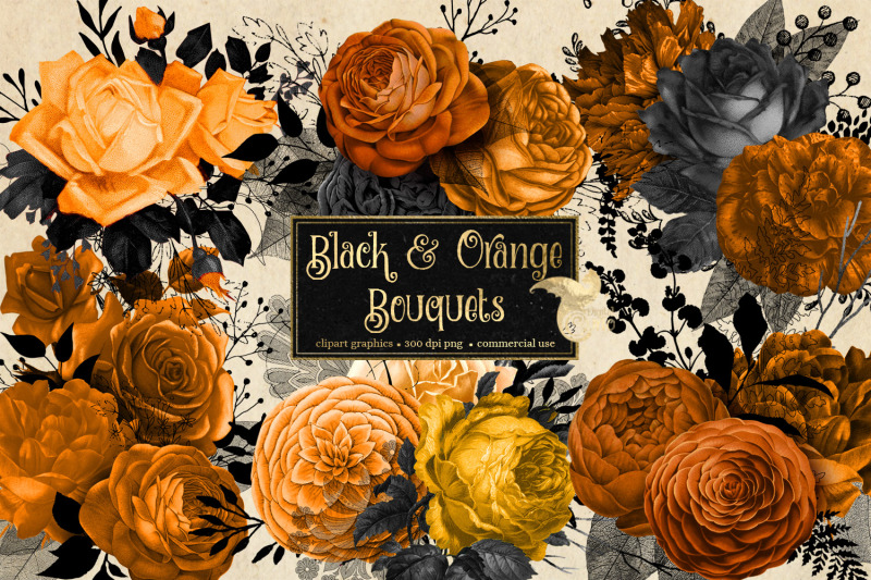black-and-orange-bouquets-clipart