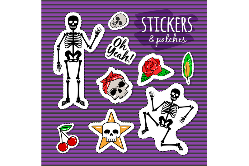 skeleton-and-skull-colorful-stickers